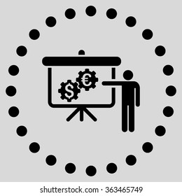 International Banking Project vector icon. Style is flat circled symbol, black color, rounded angles, light gray background.