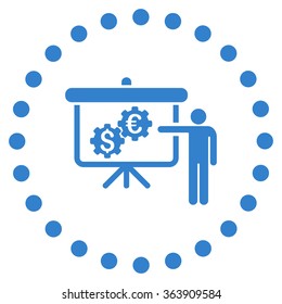 International Banking Project vector icon. Style is flat circled symbol, cobalt color, rounded angles, white background.