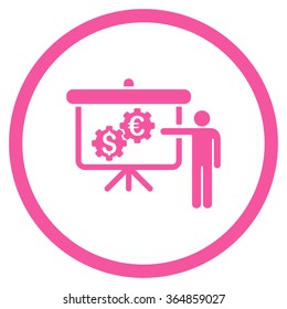 International Banking Project vector icon. Style is flat circled symbol, pink color, rounded angles, white background.