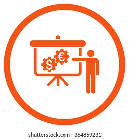 International Banking Project vector icon. Style is flat circled symbol, orange color, rounded angles, white background.