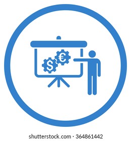 International Banking Project vector icon. Style is flat circled symbol, cobalt color, rounded angles, white background.