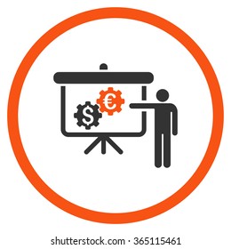 International Banking Project vector icon. Style is bicolor flat circled symbol, orange and gray colors, rounded angles, white background.