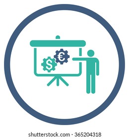 International Banking Project vector icon. Style is bicolor flat circled symbol, cobalt and cyan colors, rounded angles, white background.