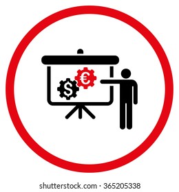 International Banking Project vector icon. Style is bicolor flat circled symbol, intensive red and black colors, rounded angles, white background.