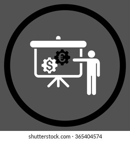International Banking Project vector icon. Style is bicolor flat circled symbol, black and white colors, rounded angles, gray background.