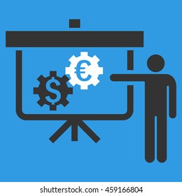 International Banking Project vector icon. Style is flat symbol, white color, blue background.