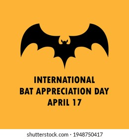 International Bat Appreciation Day vector. Bat black silhouette icon vector isolated on a orange background. Bat Appreciation Day Poster, April 17. Important day