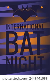 International bat night holiday banner or poster with cartoon bat on night background