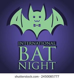 International bat night holiday banner or poster with cartoon bat on night background