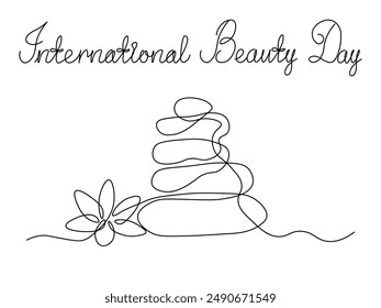 international beauty day. continuous single line art hand drawing sketch, abstract stones in the SPA