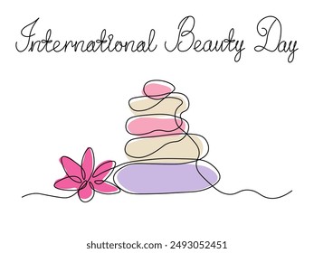 international beauty day. continuous single line art hand drawing sketch, abstract stones in the SPA