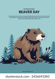 International Beaver Day background. Vector illustration background. 