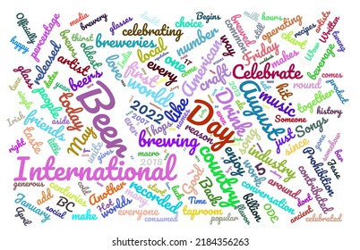 International Beer Day 5 August 2022 Word Cloud in Vector Art Creative Colourful Back Ground.