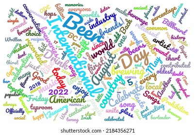 International Beer Day 5 August 2022 Word Cloud in Vector Art Creative Colourful Back Ground.