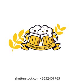 International Beer Day, August 4th, Celebration with mug and hop leaves