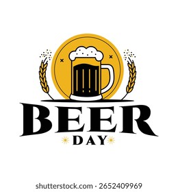 International Beer Day, August 4th, Celebration with mug and hop leaves