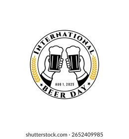 International Beer Day, August 4th, Celebration with mug and hop leaves
