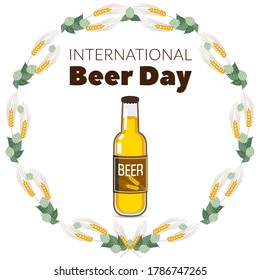 International Beer Day. Bottle of Beer. Vector Illustration.