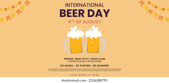  international beer day celebration with the beer bottle and beer glass. horizontal banner design vector illustration. 