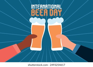 International Beer Day Celebration - Diverse Hands Clinking Beer Glasses - Cheers Illustration