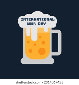 International beer day celebration. Mug of beer on dark blue background in flat style.   