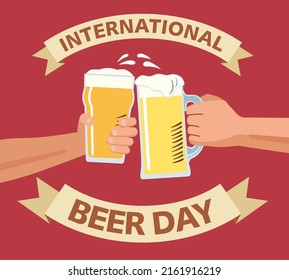 International Beer Day. Congratulation. Nonik Glass And Beer Mug Clink