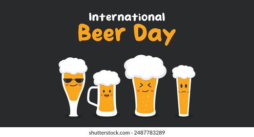 International Beer day. Cute beer. suitable for cards, banners, posters, social media and more. Black background.