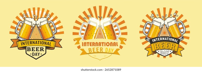 ilustração de design de dia de cerveja internacional para modelo de banner perfeito para sua necessidade de design. dia de cerveja emblema.