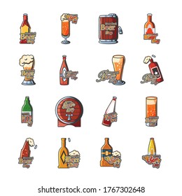 International beer day detailed style icon set design, Festival pub alcohol bar and drink theme Vector illustration