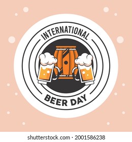 international beer day emblem with barrel