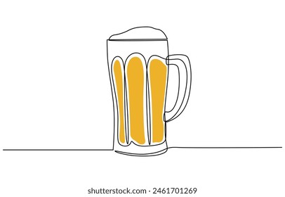 International Beer Day glass and bottle continuous one line drawing vector