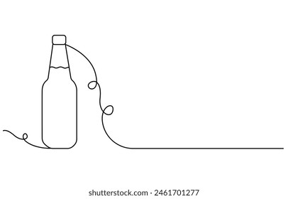 International Beer Day glass and bottle continuous one line drawing vector