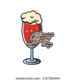 International beer day with glass cup detailed style icon design, Festival pub alcohol bar and drink theme Vector illustration