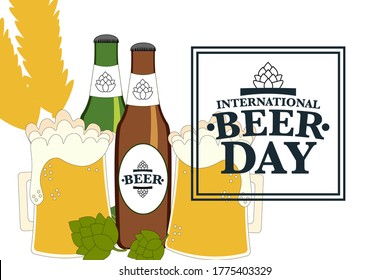 International Beer Day. Holiday concept. Template for background, banner, card, poster with text inscription. Vector EPS10 illustration
