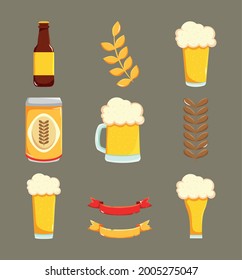 international beer day icon set
