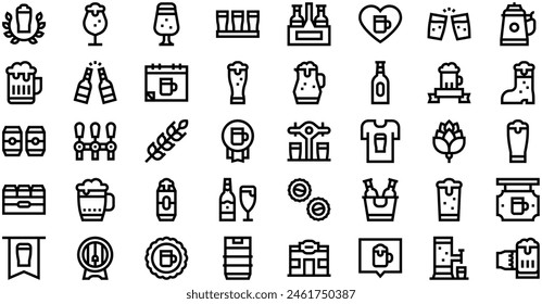 International Beer Day Icons collection is a vector illustration with editable stroke.