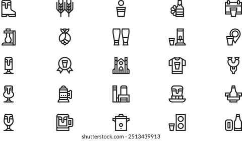 Coleção de ícones de vetor de alta qualidade de cervejas internacionais com traço editável. Ideal para projetos profissionais e criativos.