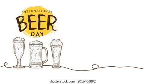 International Beer Day illustration vector design. Glass and mug of beer isolated on white background can be use for party, celebration and festival