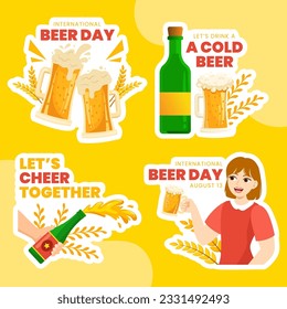 International Beer Day Label Flat Cartoon Hand Drawn Templates Background Illustration