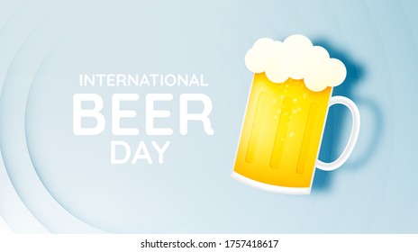 International beer day. lager beer with happy bubble banner and paper art style vector illustration