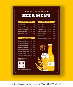 International Beer Day Menu Promotion Design with Flat Cartoon Beer Background