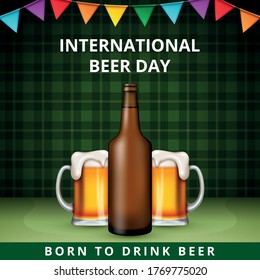 International Beer Day, on August. Cheers with clinking beer mugs conceptual. vector illustration.