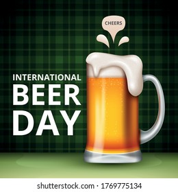 International Beer Day, on August. Cheers with clinking beer mugs conceptual. vector illustration.