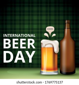 International Beer Day, on August. Cheers with clinking beer mugs conceptual. vector illustration.