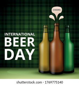 International Beer Day, on August. Cheers with clinking beer mugs conceptual. vector illustration.