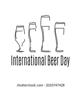 International Beer Day, outlines of beer glasses of various shapes and sizes for poster or banner vector illustration