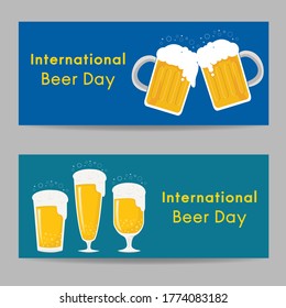 International beer day with pint and bottle. baner template