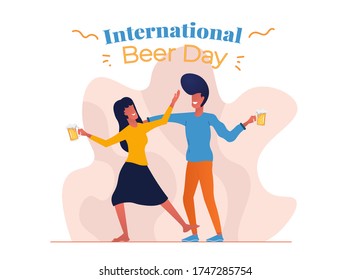 international beer day, simple illustration male and female eps file