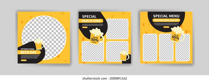 International Beer Day. Social media post template for digital marketing and promotion of food and drink sales. culinary advertisement. Offer social media banners. 