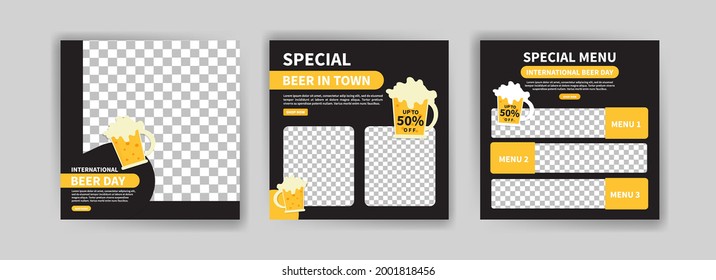 International Beer Day. Social media post template for digital marketing and promotion of food and drink sales. culinary advertisement. Offer social media banners. 